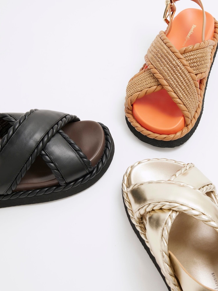River Island Orange Raffia Cross Strap Sandals - Image 6 of 6