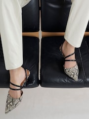 River Island Grey Snake Print Strappy Court Shoes - Image 1 of 6