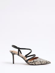 River Island Grey Snake Print Strappy Court Shoes - Image 2 of 6