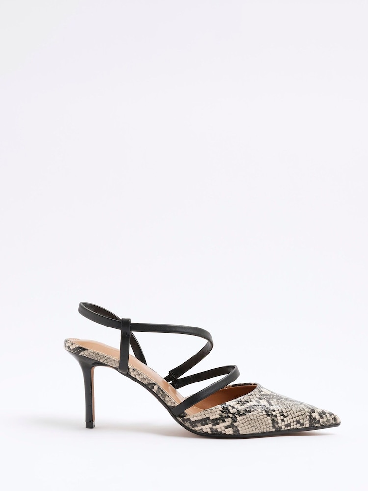 River Island Grey Snake Print Strappy Court Shoes - Image 2 of 6