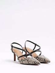 River Island Grey Snake Print Strappy Court Shoes - Image 3 of 6