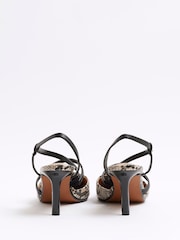 River Island Grey Snake Print Strappy Court Shoes - Image 4 of 6
