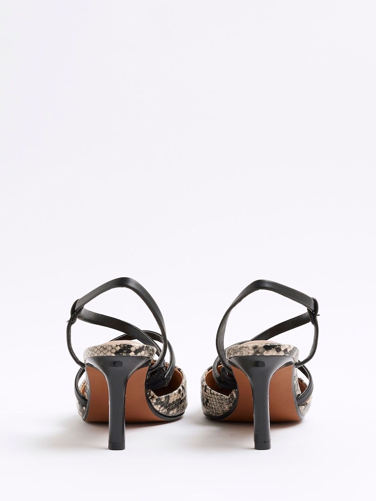 River Island Grey Snake Print Strappy Court Shoes - Image 4 of 6