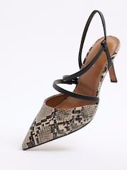 River Island Grey Snake Print Strappy Court Shoes - Image 6 of 6