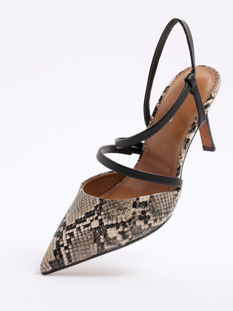 River Island Grey Snake Print Strappy Court Shoes - Image 6 of 6