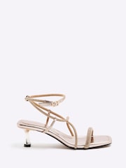 River Island Gold Kitten Heeled Strappy Embellished Sandals - Image 2 of 6