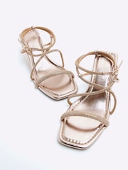 River Island Gold Kitten Heeled Strappy Embellished Sandals - Image 5 of 6