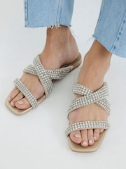 River Island Silver Embellished Twist Flat Sandals - Image 1 of 1