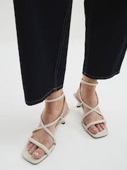 River Island Cream Kitten Heeled Strappy Sandals - Image 1 of 6