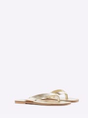 River Island Gold Leather Toe Thong Flat Sandals - Image 3 of 6