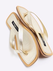 River Island Gold Leather Toe Thong Flat Sandals - Image 5 of 6