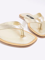 River Island Gold Leather Toe Thong Flat Sandals - Image 6 of 6