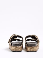 River Island Gold Raffia Flatform Double Strap Sandals - Image 3 of 6