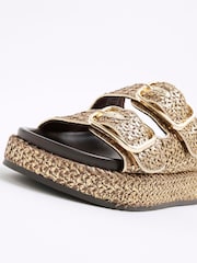 River Island Gold Raffia Flatform Double Strap Sandals - Image 5 of 6