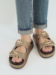 River Island Gold Raffia Flatform Double Strap Sandals - Image 6 of 6