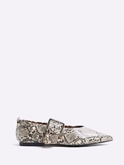 River Island Grey Snake Print Pointed Buckle Mary Jane Shoes - Image 1 of 5