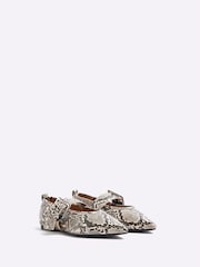 River Island Grey Snake Print Pointed Buckle Mary Jane Shoes - Image 2 of 5