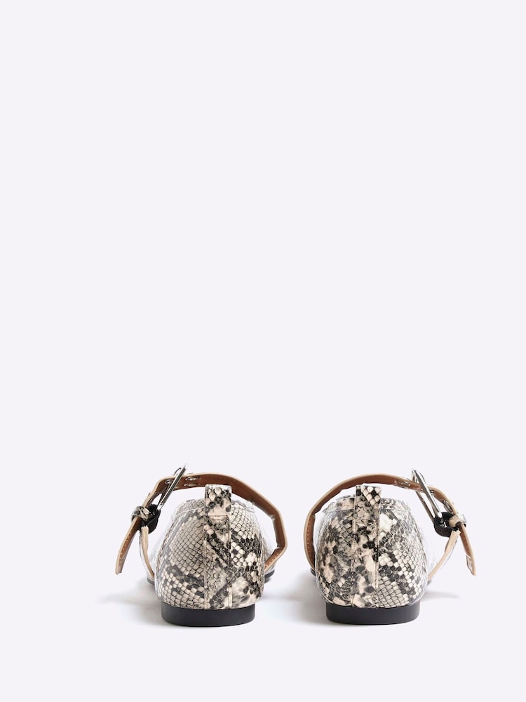 River Island Grey Snake Print Pointed Buckle Mary Jane Shoes - Image 3 of 5