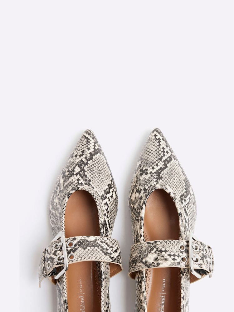 River Island Grey Snake Print Pointed Buckle Mary Jane Shoes - Image 4 of 5