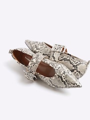 River Island Grey Snake Print Pointed Buckle Mary Jane Shoes - Image 5 of 5