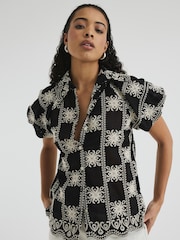 River Island Black Mono Crochet Shirt - Image 1 of 6