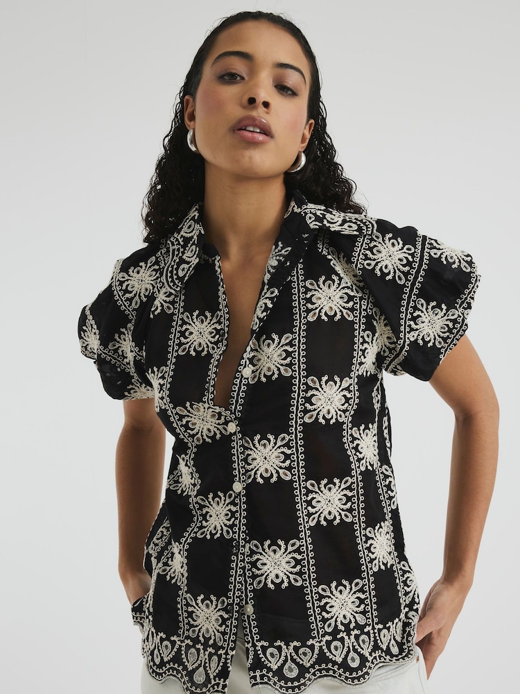 River Island Black Mono Crochet Shirt - Image 1 of 6