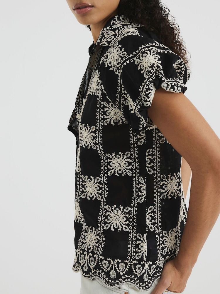 River Island Black Mono Crochet Shirt - Image 3 of 6