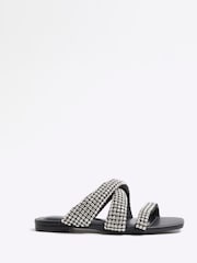 River Island Black Embellished Twist Flat Sandals - Image 1 of 5