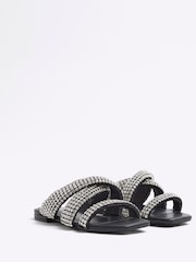 River Island Black Embellished Twist Flat Sandals - Image 2 of 5