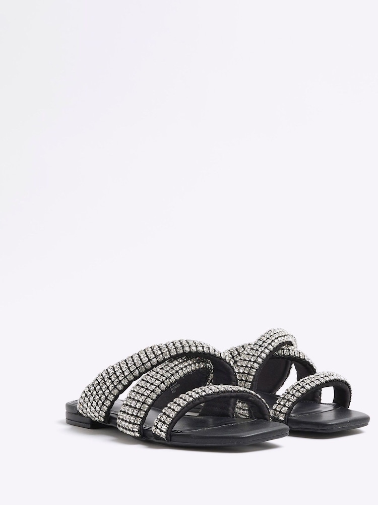 River Island Black Embellished Twist Flat Sandals - Image 2 of 5