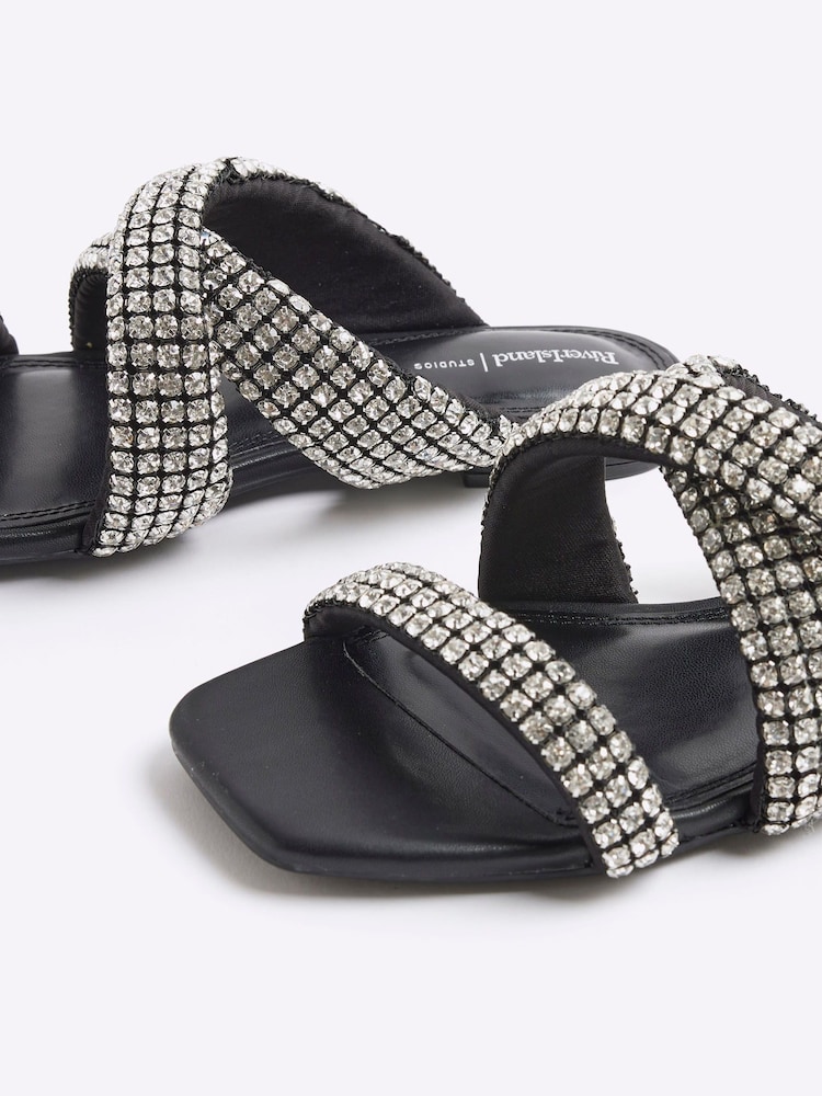 River Island Black Embellished Twist Flat Sandals - Image 5 of 5