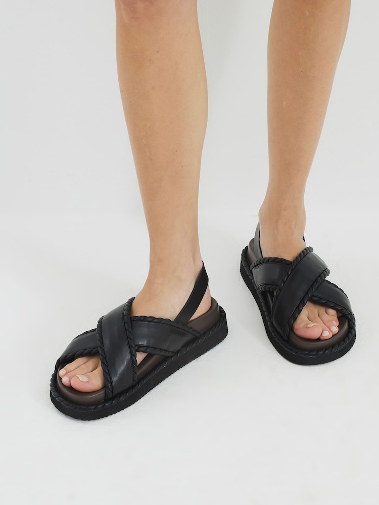 River Island Black Cross Strap Chunky Sandals - Image 1 of 6