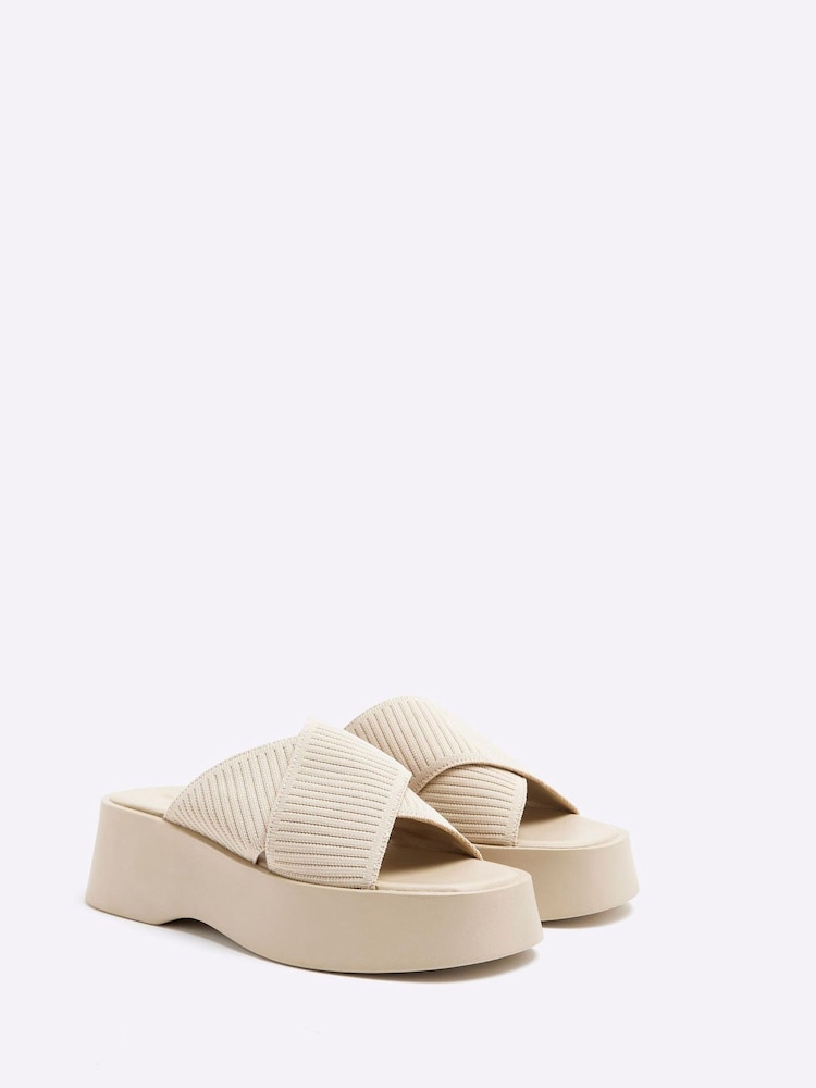 River Island Cream Flatform Mule Sandals - Image 3 of 6
