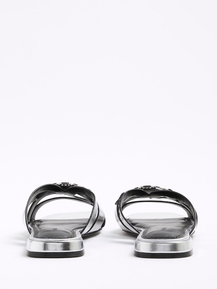 River Island Silver Strappy Flat Mules - Image 4 of 6