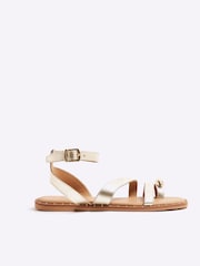 River Island Gold Studded Strappy Leather Sandals - Image 2 of 6