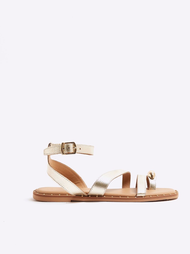 River Island Gold Studded Strappy Leather Sandals - Image 2 of 6