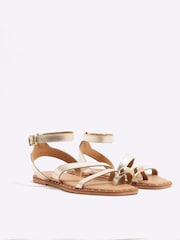 River Island Gold Studded Strappy Leather Sandals - Image 3 of 6