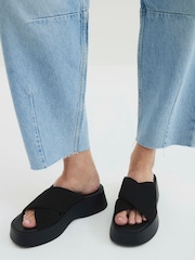 River Island Black Flatform Mule Sandals - Image 1 of 6