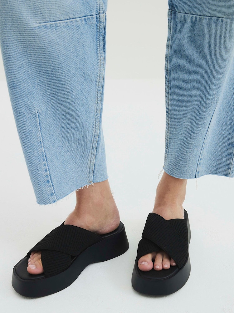 River Island Black Flatform Mule Sandals - Image 1 of 6