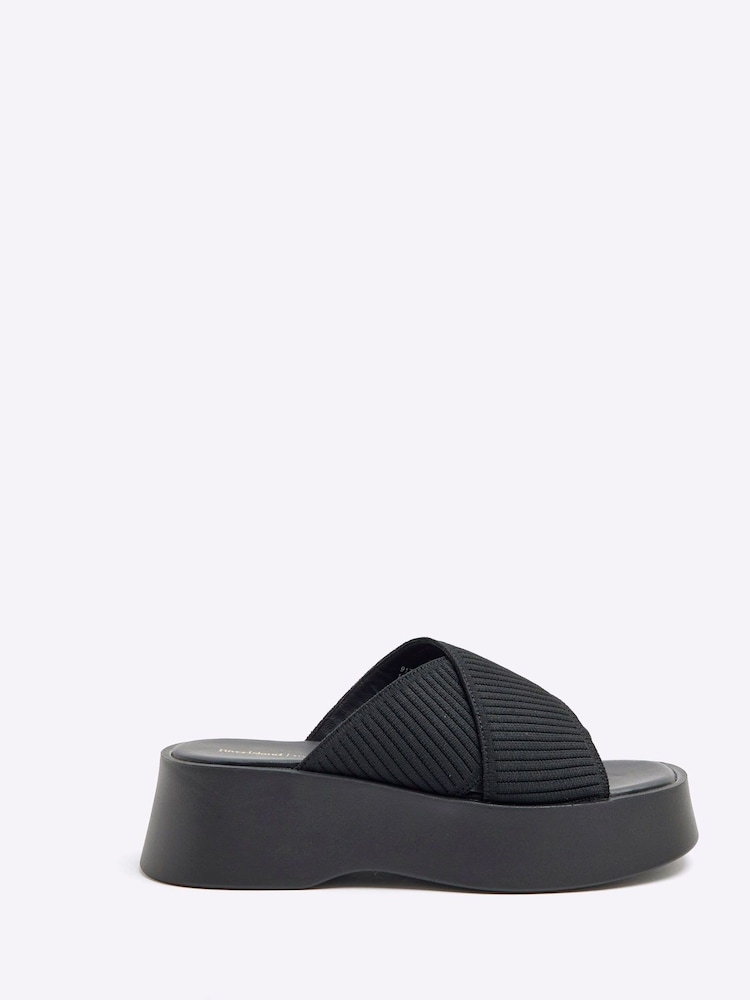 River Island Black Flatform Mule Sandals - Image 2 of 6