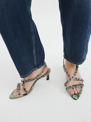 River Island Green Gem Detail Heeled Sandals - Image 1 of 6