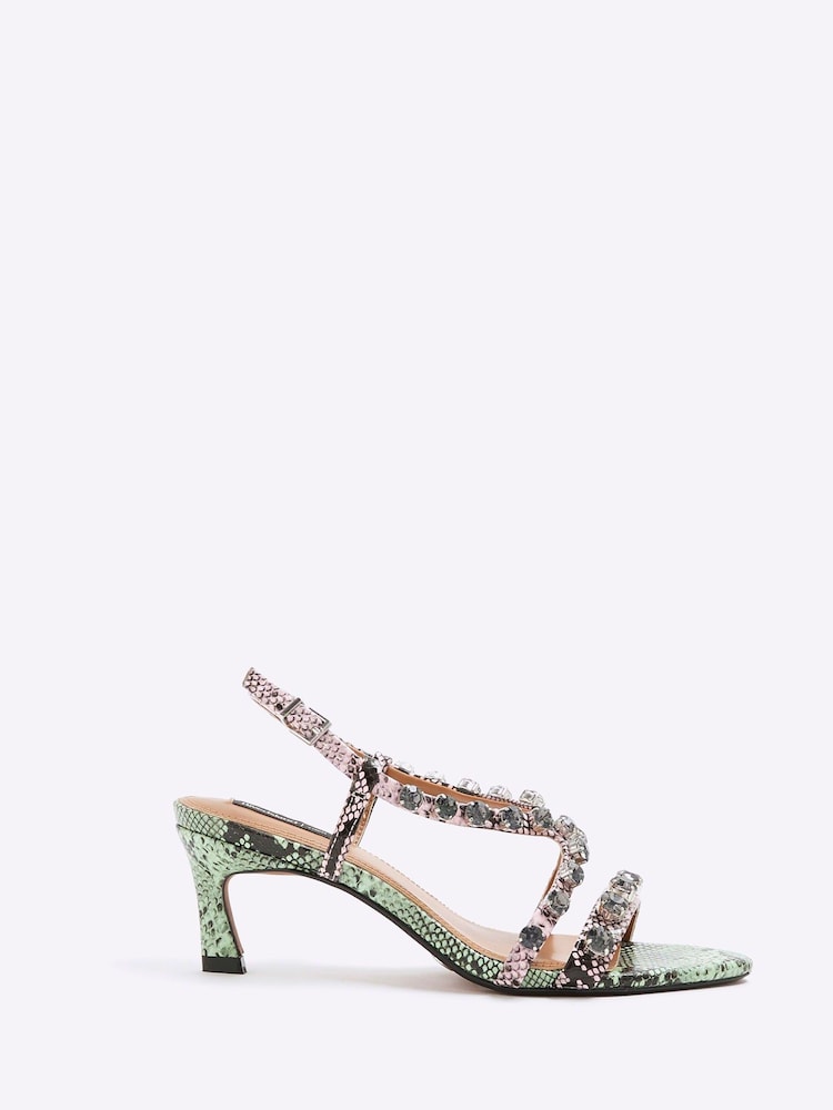 River Island Green Gem Detail Heeled Sandals - Image 2 of 6