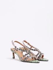 River Island Green Gem Detail Heeled Sandals - Image 3 of 6