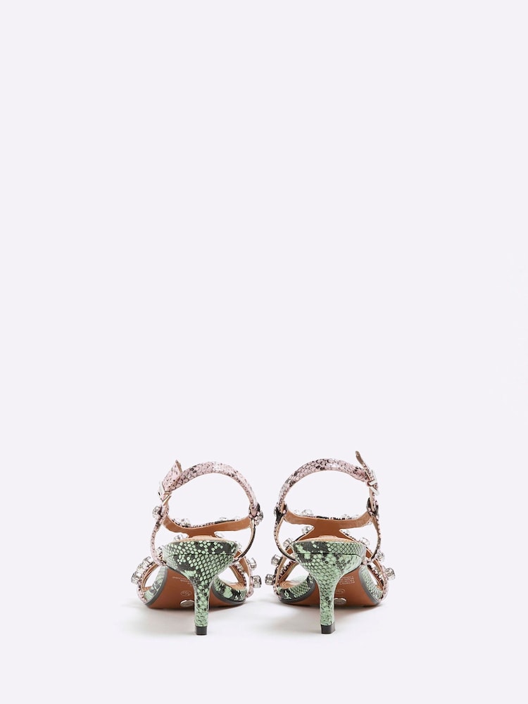 Grænt - River Island Gem Detail Heeled Sandalar - Image 4 of 6