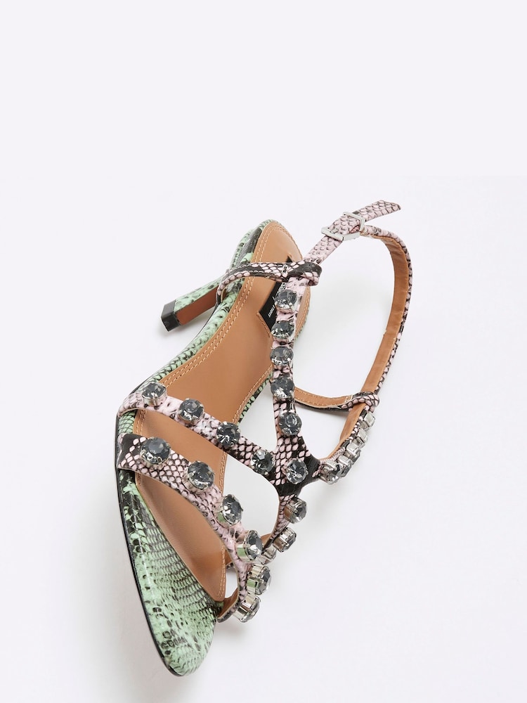 Grænt - River Island Gem Detail Heeled Sandalar - Image 5 of 6
