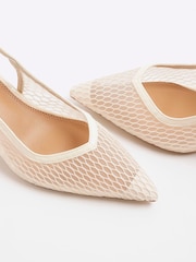 River Island Cream Leopard Print Mesh Court Shoes - Image 6 of 6