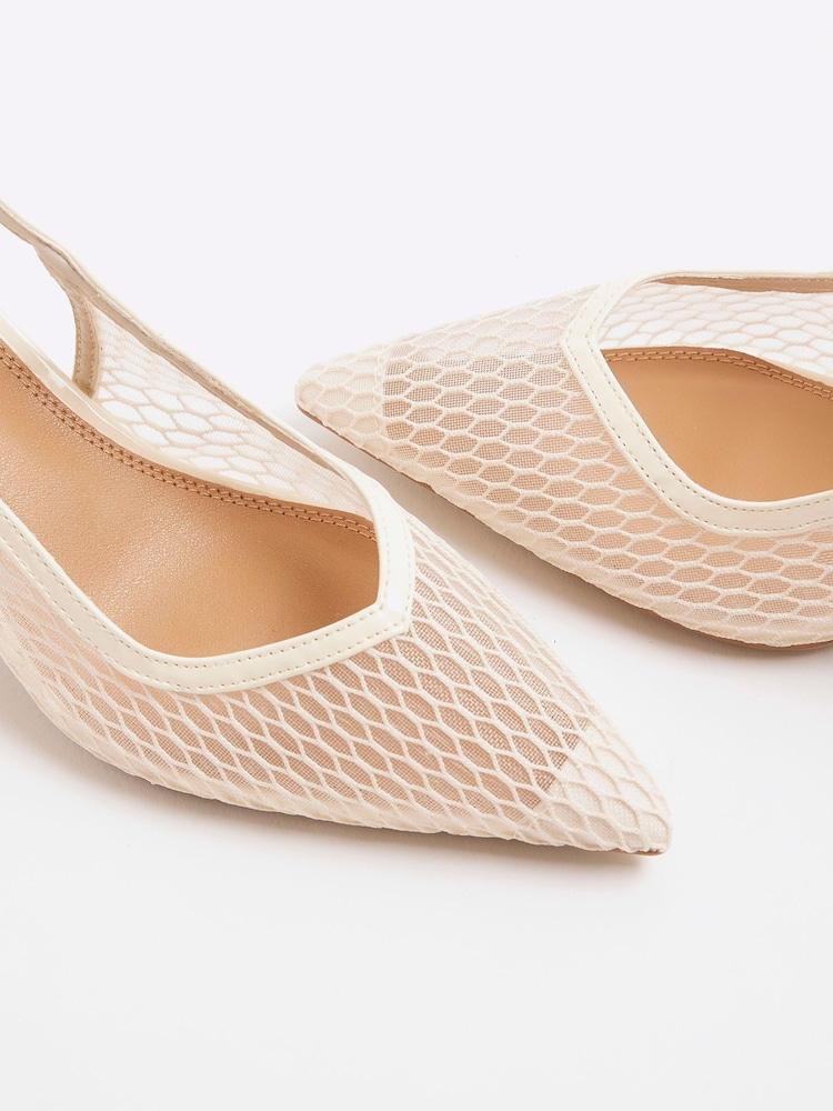 River Island Cream Leopard Print Mesh Court Shoes - Image 6 of 6