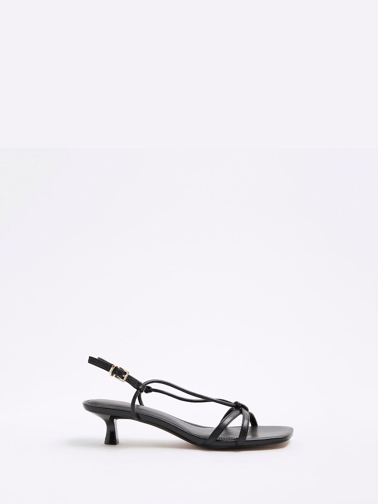 River Island Black Kitten Heeled Strappy Sandals - Image 1 of 6