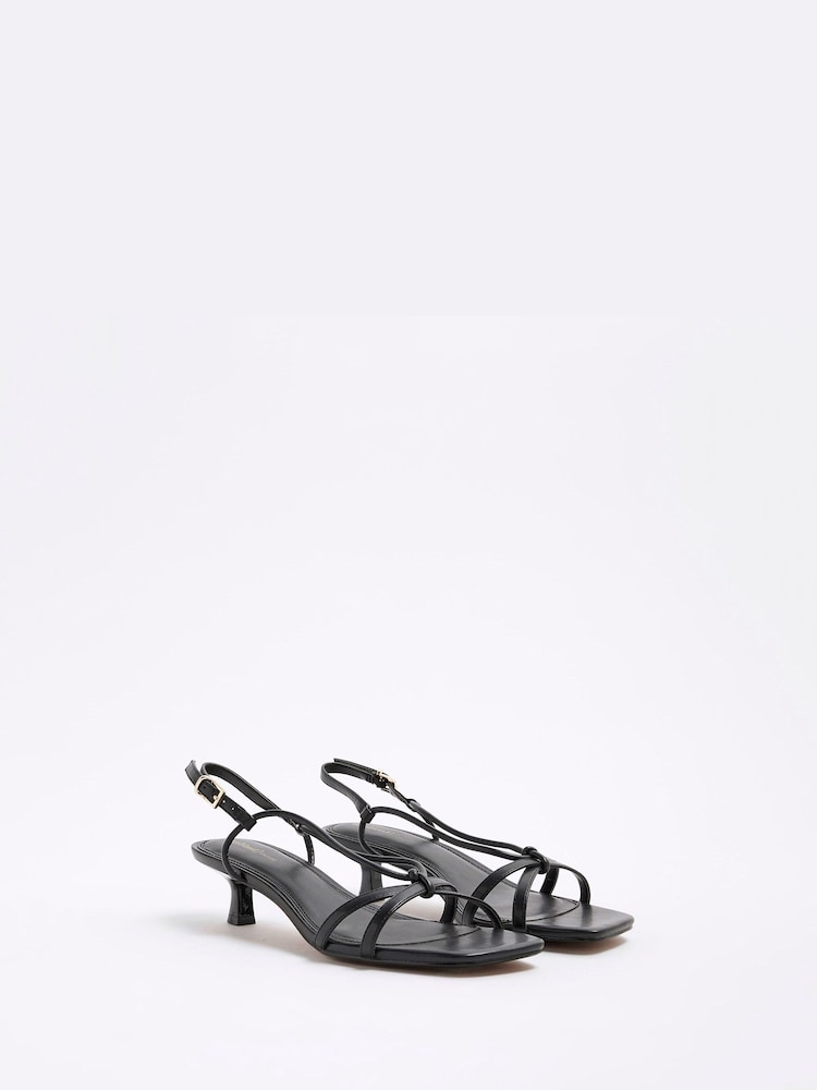 River Island Black Kitten Heeled Strappy Sandals - Image 2 of 6