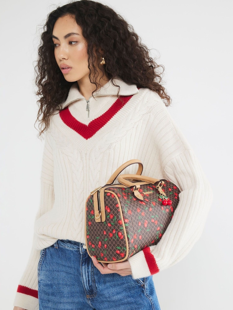 River Island вишневая сумка-боулер с монограммой - Image 6 of 6